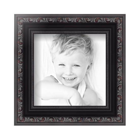 ArtToFrames 5x5 Inch Black Picture Frame, This 1.2500 Inch Custom Wood Poster Frame is Black with Beads - Comes with Foam Backing 3/16 inch and Regular Glass (FBPLD10188-5x5)