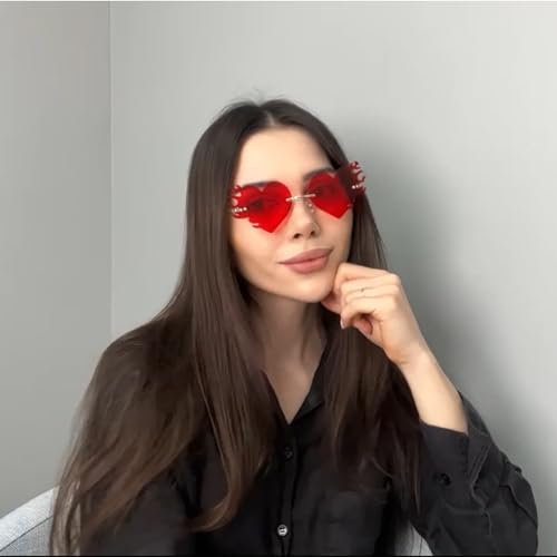 COASION Melting Heart Sunglasses for Women Rimless Party Cute Prom Glasses Fashion Fire Flame Shades2