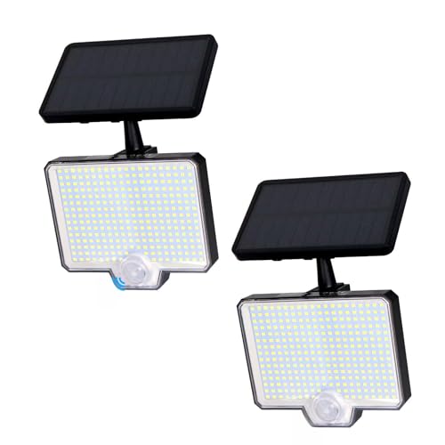 EXTRASTAR Foco Solar LED con Sensor de Movimiento, 294 LEDs, 4 Modos, IP65 Impermeable, Luz Fría 6500K para Exteriores,para Exterior, Jardín, Patio, 2Pcs