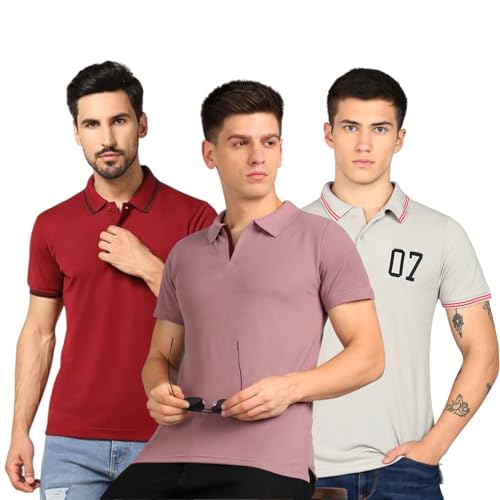 Image of INKKR Men's Solid Polo Neck Half Sleeve Stylish T-Shirt Combo (Size-S)