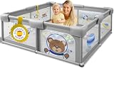 Parque Infantil Bebe 120x120cm - Alfombra Acolchada+ Juguete Mordedor+ Bolas+ 6 Anillas+ Bolsa Transporte - Parque Bebe Vista 360º - Playpen Baby Maxima Seguridad - Fácil De Montar Y Divertido