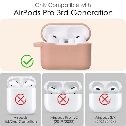 Image of VISOOM for AirPods Pro 3 Case 2025, Silicone Case for Apple Air Pods Pro 3rd Generation Cover Women, Cute iPods 3 Protective Cover with Bling Keychain & Cleaning Kit, Khaki