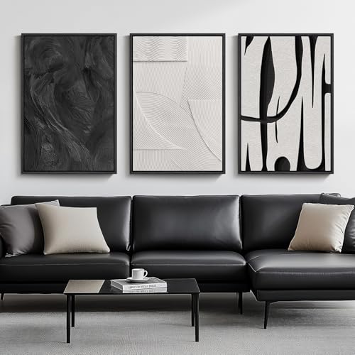 Large Framed Black and White Abstract Wall Art for Living Room, 3...