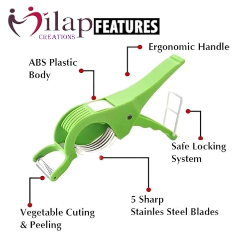 Image of Plastic Vegetable & Fruit Multi Cutter, Veg Cutter Sharp Stainless Steel 5 Blade, Chopper, Bhindi Cutter for Kitchen (Multicolor Pack 1)