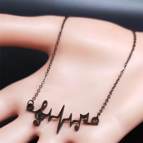 Collier notes musicales en acier noir pendentif mixte style gargantilla