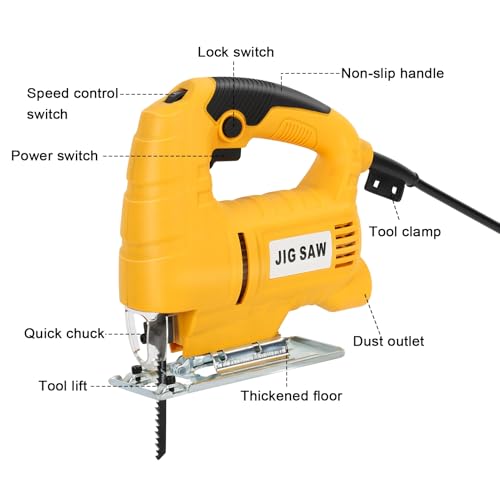 joukares Jig Saw, 710W Corded Electric Jig Saw Tool, 10 Blades,3000RPM/Min,6 Variable Speeds,4 Guide Roller Setting,Bevel Cutting 0 to 45¡ã, Corded Jigsaw for Wood and Metal Cutting Yellow 5 joukares Jig Saw, 710W Corded Electric Jig Saw Tool, 10 Blades,3000RPM/Min,6 Variable Speeds,4 Guide Roller Setting,Bevel Cutting 0 to 45¡ã, Corded Jigsaw for Wood and Metal Cutting Yellow - Image 5