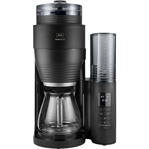 Melitta Cafetière à Filtre AromaFresh Glass Pro X Noire, avec Moulin à grains Intégré & Verseuse Isotherme, Double Fonction Minuteur, capacité 10 tasses,...