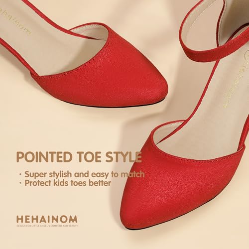 Image of Hehainom Girls Dress Shoes Chunky High Heels Ankle Strap Pumps