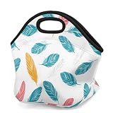 Mexpekil Bolsa de almuerzo de neopreno para mujeres, hombres, adultos, niños, patrón de plumas azules, lonchera aislada, bolsa de picnic portátil para el trabajo, camping