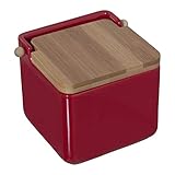  DRW Salero Original cerámica Cuadrado con Tapa bambú 12x12x12 cm (Rojo)