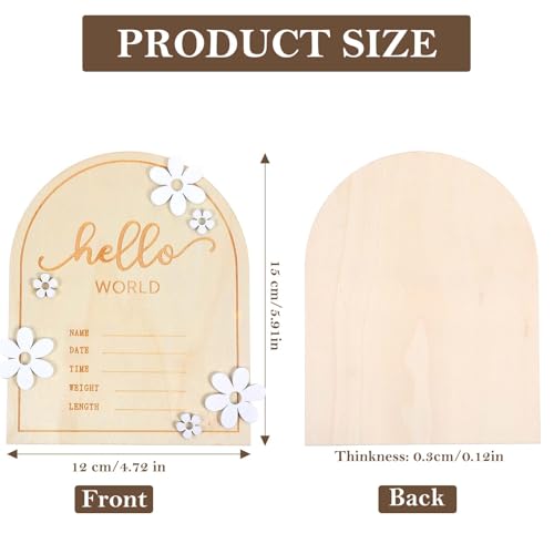 Image of Wooden Hello World Newborn Sign Baby Announcement Sign for Baby Showers Daisy Newborn Birth Announcement Board Welcome Darling Shower Gifts for Hospital Nursery with Photo Frame and Stand