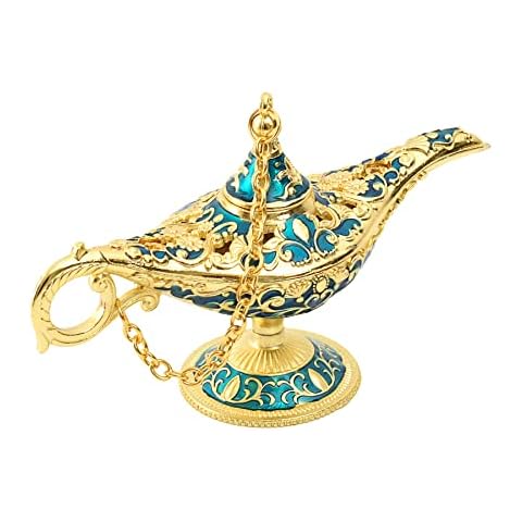 HOKPA Vintage Aladdin Magic Genie Lamp, Legend Wishing Light Props Lamp for Crafts Display Home Wedding Tabletop Decor, Small Blue Cover