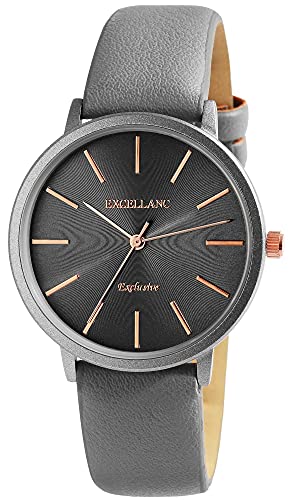 Excellanc Damen-Uhr Kunstleder Armband Dornschließe Analog Quarz 1900260 (grau)