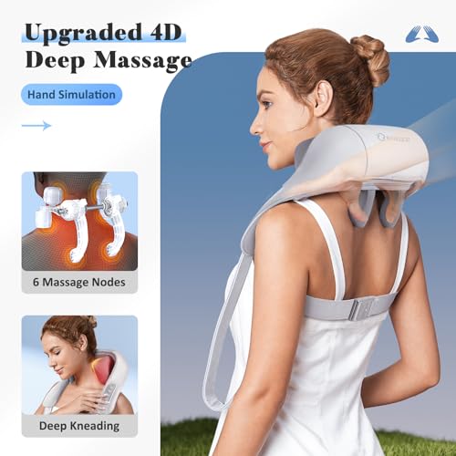 shiatsu neck and shoulder massager cordless neck and back massager with heat 4d deep tissue kneading massage pillow for shoulder back leg muscle pain relief gifts for mom woman dad men