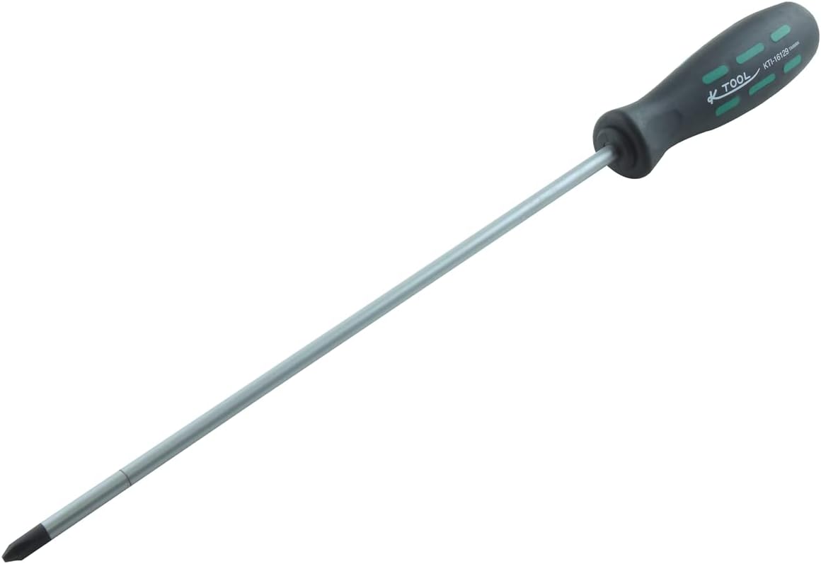 K Tool International 16129 Pro Series #2 10" Phillips Screwdriver for Garages, Repair Shop and DIY, Soft Triangular Grip, Non-slip, Chrome Vanadium Blade, Black