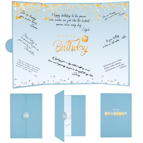 Image of Crenics Birthday Decorations for Women or Men, Dusty Blue and Gold Birthday Guest Sign in Book Alternative, Happy Birthday Signature Book 18 inch x 12 inch, Awesome Birthday Gifts for Girls Boys