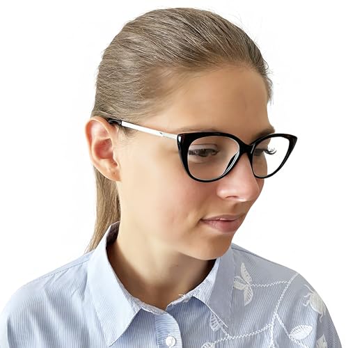 Mini Brille, Cat Eye Reading Glasses with Large Lenses, including FREE Trendy Case, Plastic Frame with Metal Temples (Black) - Image 4