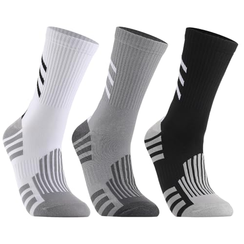 scenicamp 3 Pairs Compression Athletic Crew Socks for Men Women Cycling Hiking Basketball Work Black White Gray