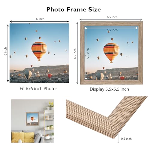Image of JCJMY 6x6 Picture Frame for Wall Hanging or Tabletop, Wall Mounting Horizontally or Vertically, 6 x 6 Square Wall Gallery Poster Photo Frame with Shatter Resistant Plexiglass, Rustic Brown
