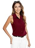 Atnlewhi Womens Button Down Shirts Sleeveless Basic Casual Solid Summer Blouse Tops Wine Red