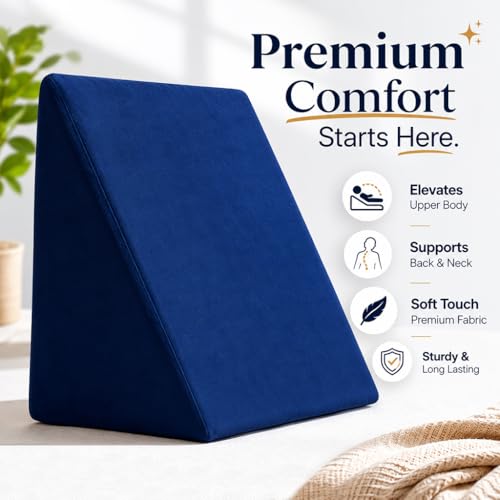 Image of Wedge Pillow for Bed | Back & Neck Support Pillow for Sleeping & Reading | Bed Wedge Pillow for Acid Reflux, Back Pain & Legs Elevation | Pregnancy Support Pillow with Comfortable Foam - Blue