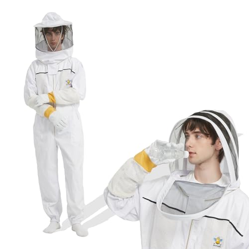 QHZHANG Ultra-Ventilated Polycotton Beekeeping Suit for Men & Women with Gloves & Two Beekeeping Veils-Professional & Beginner Apiarist Suit(XL)