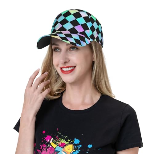 Gorra de béisbol con diseño a cuadros iridiscente ajustable miniatura 6