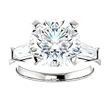 Moissanite world 4 Carat Round Moissanite & Hidden Halo Engagement Ring 14k White Gold (11mm), Handc