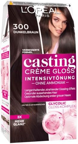 L'Oréal Paris Coloration ohne Ammoniak und ohne Silikone, Pflegende Intensivtönung mit Glanz-Reflex-Balsam, Casting Crème Gloss Haarfarbe, Nr. 300 Dunkelbraun (Braun), 1 Stück