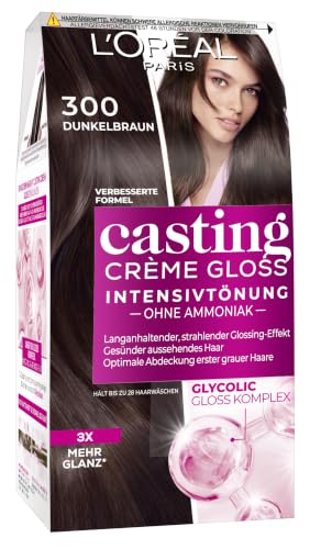 LOréal Paris Coloration ohne Ammoniak und ohne Silikone Pflegende Intensivtönung mit Glanz-Reflex-Balsam Casting Crème Gloss Haarfarbe Nr. 300 Dunkelbraun (Braun) 1 Stück
