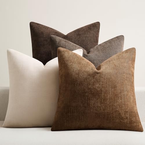 GriNeed Pack of 4 Throw Pillow Covers 18x18 Inch Chenille