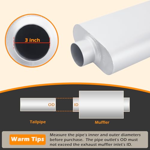 Image of A-KARCK Universal Exhaust Muffler 3 inch Center Inlet 2.5 inch Dual Outlet, 17.3 inch Overall Length Aluminized Steel Aggressive Sound Race Muffler for Cars, Trucks