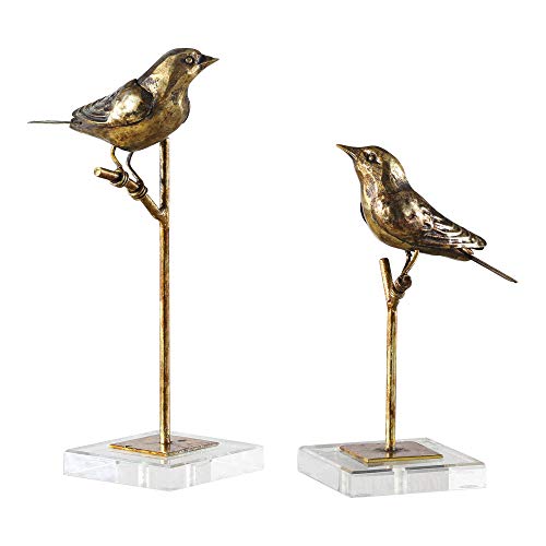 Uttermost Passerines Antique Gold Leaf Bird Figurines - Set Of 2 #TOP25