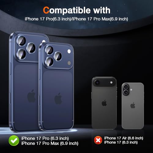 Image of LK for iPhone 17 Pro /17 Pro Max Camera Lens Protector [Top 9H+ Military Grade Shatterproof] One-Click Installation, Ultra-Tough HD, Individual Lens Protectors Scratch-resistant, Deep Blue