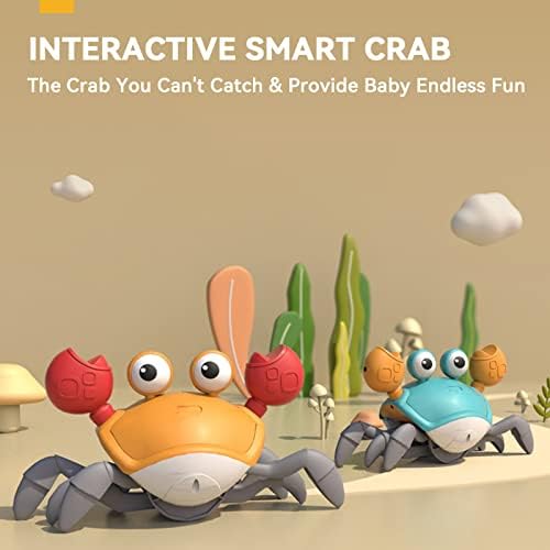 YYDeek Crawling Toy for Babies, Kids Musical Crab/Octopus Interactive Toy with Sensor Obstacle Avoidance & USB Rechargeable Battery, Baby Light Up Sensory Toys (Blue Crab)