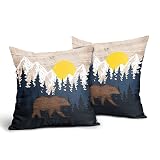 hodmadod Bear Pillow Covers 18X18 Inch Set of 2 Mountain Forest Wildlife Animal Bear Blue Pillows Ca