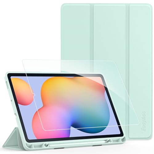 EasyAcc   Funda para Samsung Galaxy Tab S6 Lite (10,4 pulgadas, 2024/2022/2020, con vidrio templado, ultra fina, tapa ligera, funda de piel sintética para tabletas (hierba verde)