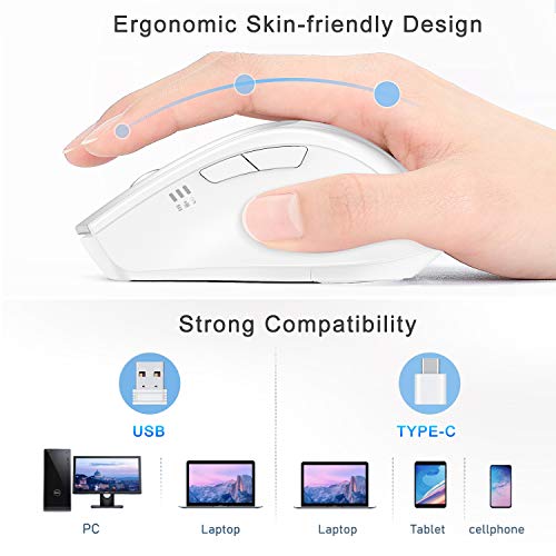 Wireless Mouse - 2.4G Usb & Usb C Mouse Dual Mode Pc Laptop Type C Mice 4 Adjustable Dpi Noiseless Optical Mouse Compatible With Macbook Pro Laptop And All Usb & Usb C Devices, White #TOP2