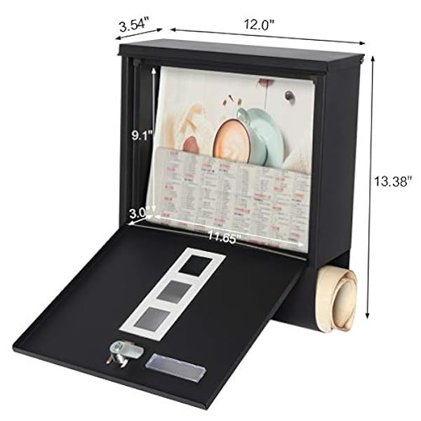 Parrency Buzones de metal con cerradura de llave resistente, buzón impermeable montado en la pared con cubierta transparente, 5 x 15 4/5 x 12 2/5 pulgadas