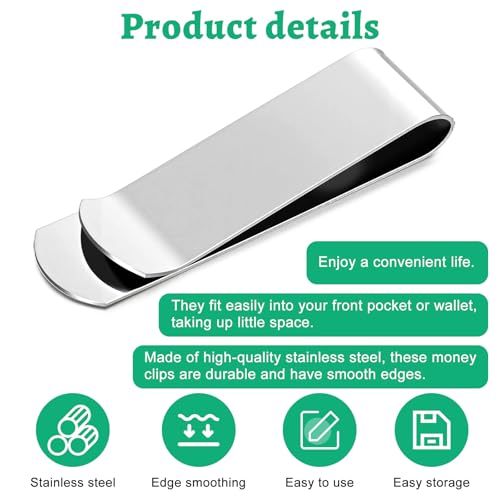 Andibro 20er-Pack Geldklammern aus Edelstahl, schmale Bargeldklammer aus Metall, Kreditkartenhalter, minimalistische Geldbörse für die Vordertasche für Herren