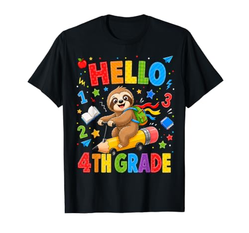 Kids Hello 4th Grade Sloth Pencil Back To School Student T�V���c