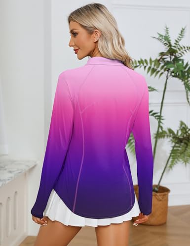 Image of LOMON Women Long Sleeve Shirts Sun Protection 1 /4 Zip Summer Quick Dry Hiking Shirts Quarter Zip Pullover for Women