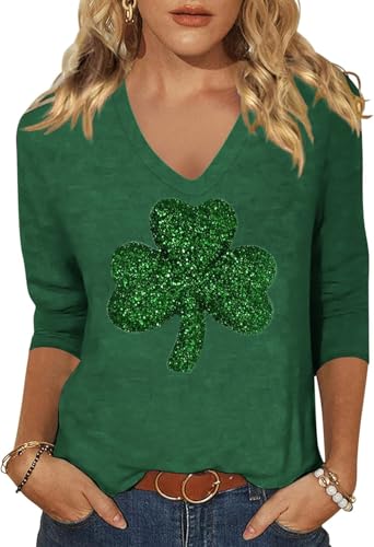 Image of Womens 3 /4 Sleeve V Neck Valentine T Shirts Love Heart Printed Graphic Tee Tops