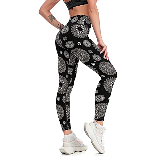 Cerburny Women s High Waisted Yoga Pants Workout Leggings 4-Way Stretch Running Exercise Mandala Pants