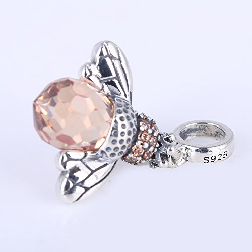 925 Sterling Silver Queen Bee Charms fit Pandora Charms Bracelets with Faceted Orange Crystal Bee Animal Charms for Wife Mom Women Christmas Mother's Day Valentine's Day Gift2