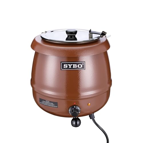 SYBO SB-6000-1B Commercial Grade Soup Warmer Kettle with Hinged Lid and Detachable Stainless Steel Insert Pot for Restaurant Parties Buffet, 10.5 Quarts, Brown
