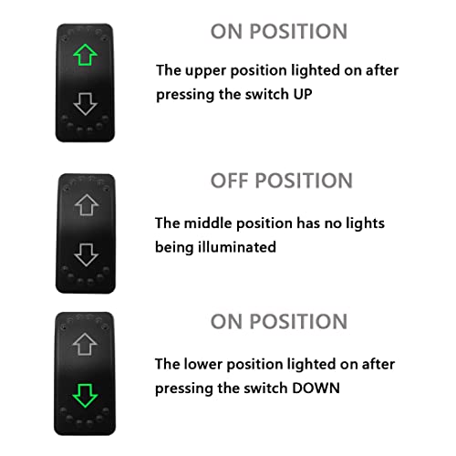 Image of UP Down Arrows Momentary Rocker Switch 7PIN (ON)-Off-(ON) Laser Etched Green Led Button Switch with Wires for Car Marine Boat UTV 20A /12V 10A /24V