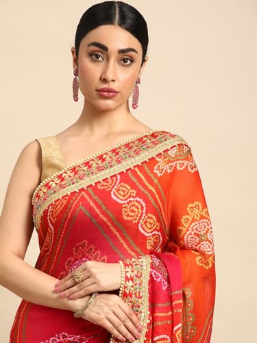 Image of Pandadi Saree Women's Elegance Chiffon Bandhani Saree with Heavy Lehenga Design