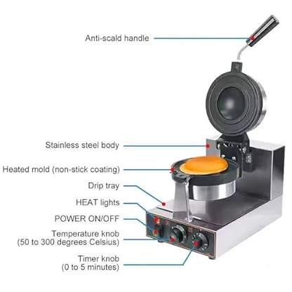u/f/o Burgermaschine, kommerzieller elektrischer Burger-Hamburger-Maker, Eiswaffeleisen, Antihaft-Platten, einstellbare Temperatur 50-300 ℃, 1300 W/2600 W, Doppelt – Bild 7