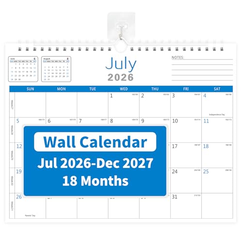 MZD8391 Wall Calendar 2026-2027, 18 Months (Jul 2026 - Dec 2027),14" x 11"